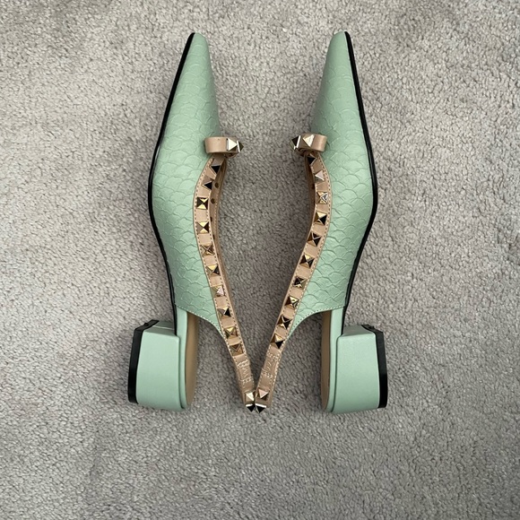 Green Croc-Embossed Studded Leather Slingback Women YOUTHJUNE - Picture 4 of 11